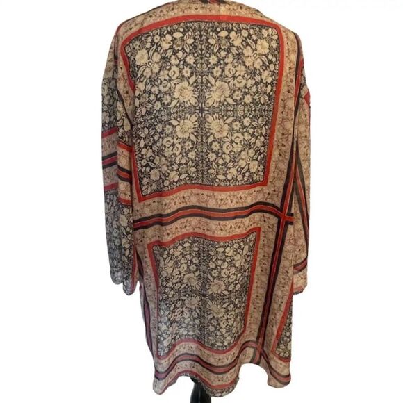 Maurices Floral Kimono Cardigan Womens Small/Medium Navy Red & Tan Kaftan - Picture 3 of 7